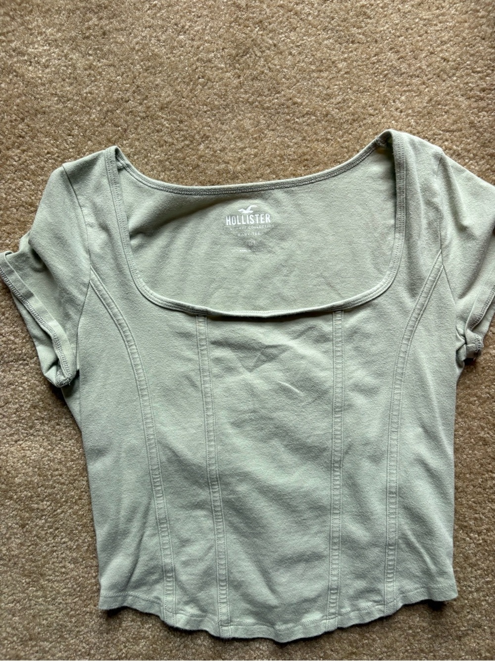 Hollister Sage Green Square Neck Short Sleeve Baby Tee